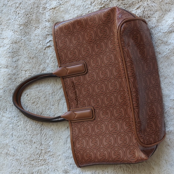 Michael Kors Luggage Brown Jodie Small Logo Jacquard Tote Bag Recycled Purse - Picture 2 of 11